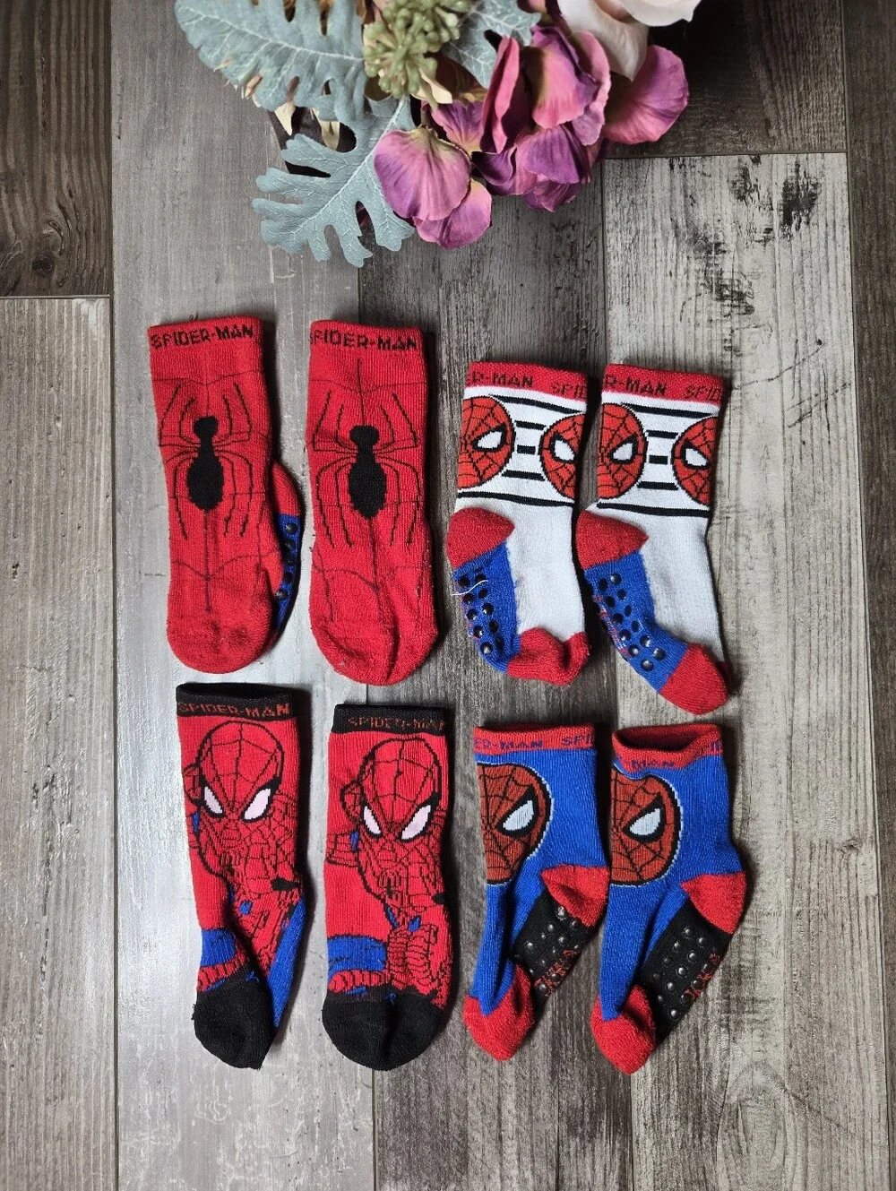 Marvel Spider‑Man Red & Blue Non‑Slip Socks Set – Boys 12m‑2T